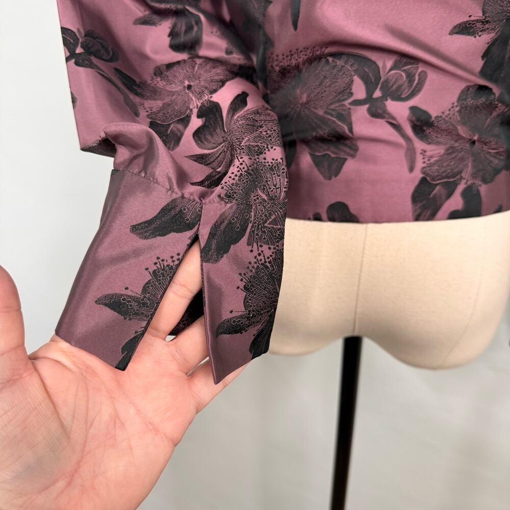 Carmen Marc Valvo Collection Floral Blouse Pink Black Floral Cocktail Size 6 - Picture 4 of 12
